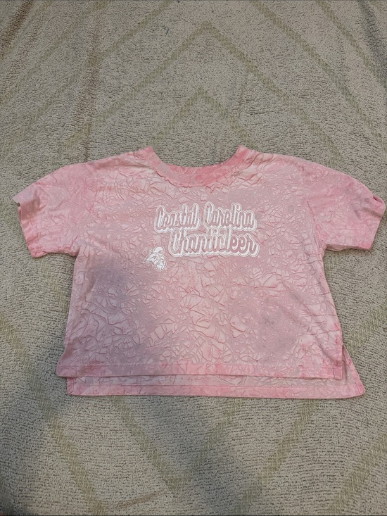 Sideline Apparel Tops - Coastal Carolina Chanticleers Pink Tie Dye Crop T-Shirt Women’s Small